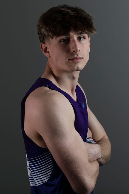 Max Milbrath, senior track & field athlete from Durand High School competing for DuPec on Sunday, April 7, 2024, at the Talcott Building in downtown Rockford.