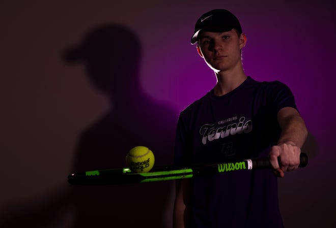Ben Temple, senior tennis player for Rockford Lutheran High School on Sunday, April 7, 2024, at the Talcott Building in downtown Rockford.